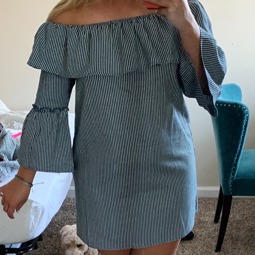 Boutique off the shoulder stripe dress